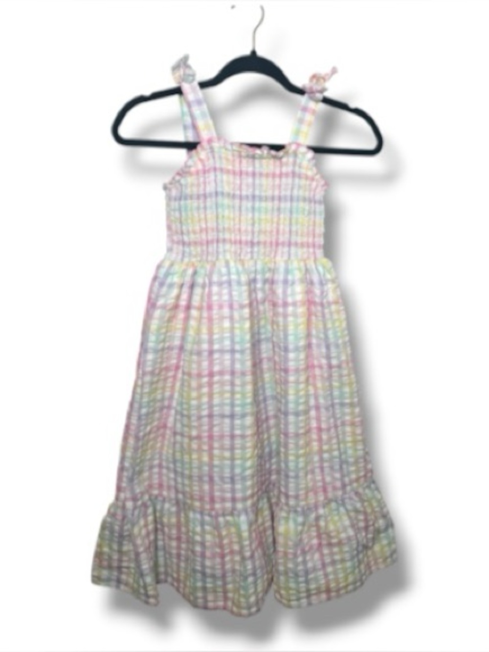 Btween Girls Pastel Plaid Smocked Sundress Size 10 Tie Strap Summer Dress